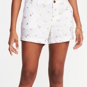 Old Navy Linen Mid Rise Gold White Palm Tree Short